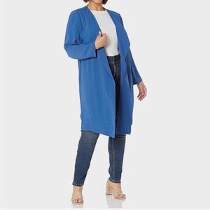 Nine West Open Front Jacket Soft Crepe Blue Long Drape Duster